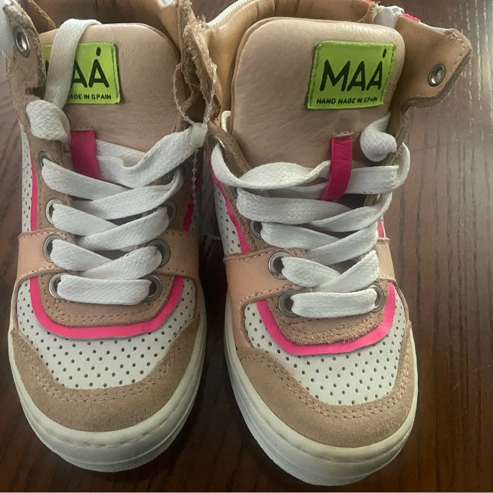 Kids High-Top Sneakers - Pink, White, and Tan